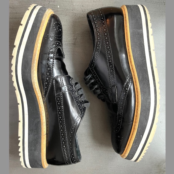 PRADA Black Patent Leather Brogues Platform Derby Size 37 - Picture 2 of 7